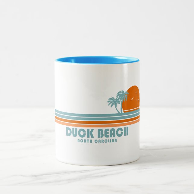 Caneca De Café Em Dois Tons Duck Beach North Carolina Sun Palm Trees (Centro)