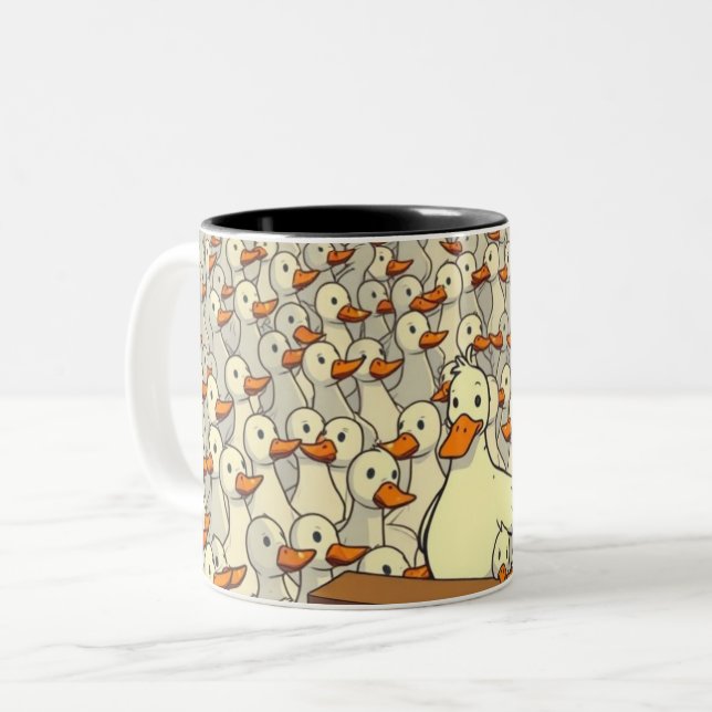 Caneca De Café Em Dois Tons Duck Rally - Engraçada Pedra de Cartoon Fala Multi (Frente Esquerda)