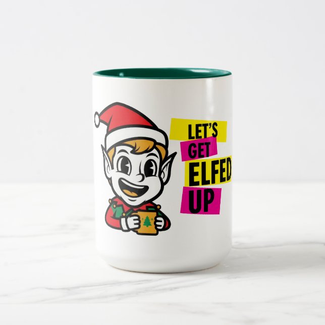 Caneca De Café Em Dois Tons Duende de Natal Brincalhão (Centro)