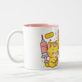 Caneca De Café Em Dois Tons Dupla de Gatinho Enfermeira Kawaii