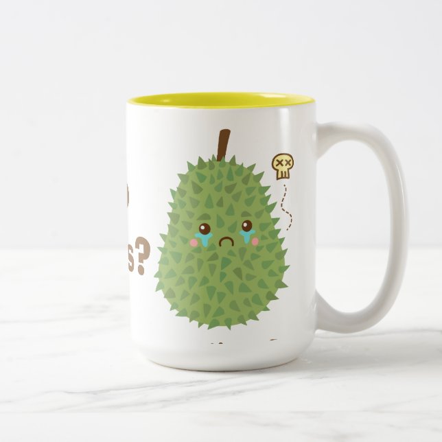 Caneca De Café Em Dois Tons Durian triste que não obtem nenhum abraço (Direita)