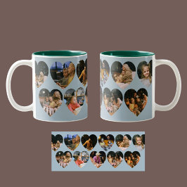 Caneca De Café Em Dois Tons Dusty Blue Photo Collage Mug with Heart Frames