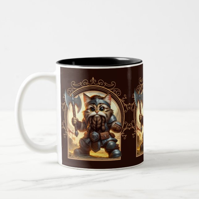 Caneca De Café Em Dois Tons Dwarf Feline Fantasy Adventure (Esquerda)