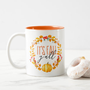 Caneca De Café Em Dois Tons É Queda Vocês todos Pumpkin Watercolor Coffee Mug