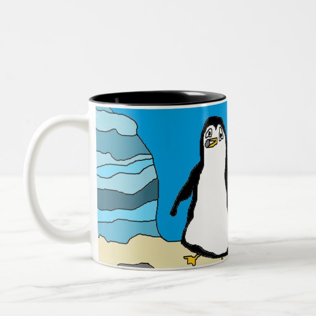 Caneca De Café Em Dois Tons E um Pengie pega a pedra (Esquerda)