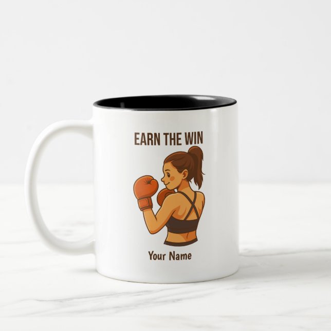 Caneca De Café Em Dois Tons Earn The Win Boxing Girl Personalized Name  (Esquerda)