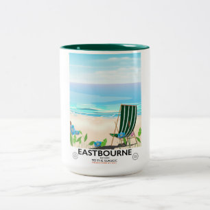 Caneca De Café Em Dois Tons Eastbourne Beach East Sussex poster de viagens