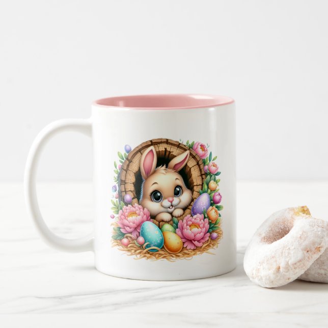Caneca De Café Em Dois Tons Easter Bunny  (Com Donut)