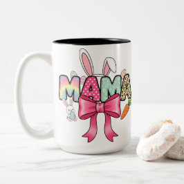 Caneca De Café Em Dois Tons Easter Mama Colorful Bunny Ears & Floral Patterns