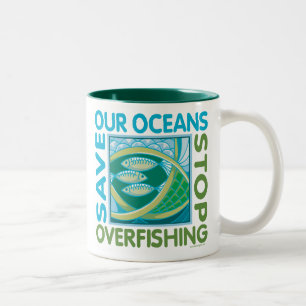Caneca De Café Em Dois Tons Economize nossos oceanos - Pare de sobrepesca