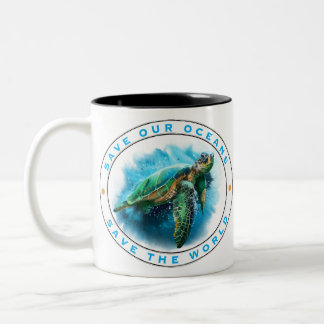 Caneca De Café Em Dois Tons Economize nossos oceanos - Tartaruga marinha