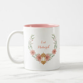Caneca De Café Em Dois Tons Eid Mubarak|Flores E Lâmpadas De Mubarak Ramadã