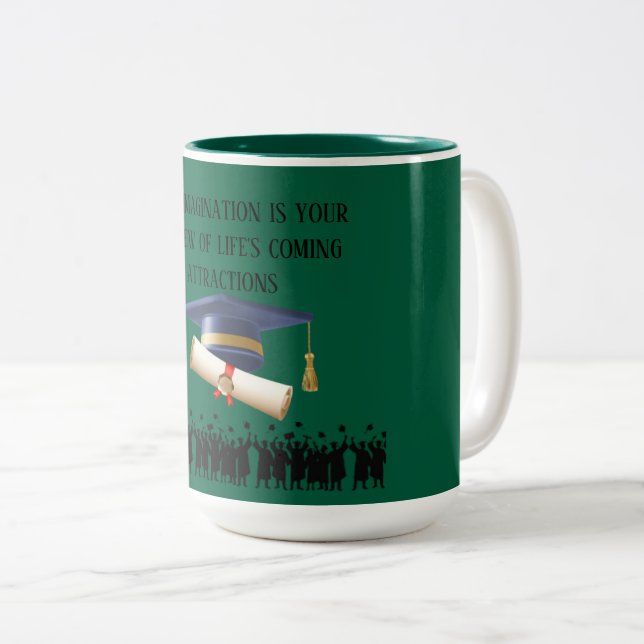 Caneca De Café Em Dois Tons Einstein's graduation motto hunter green (Frente Esquerda)