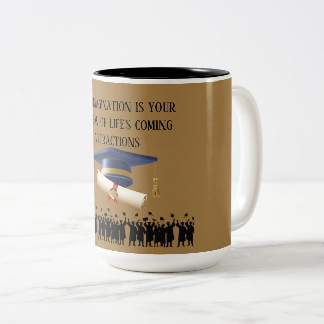 Caneca De Café Em Dois Tons Einstein's graduation motto light brown (Frente Esquerda)