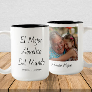 Caneca De Café Em Dois Tons El Mejor Abuelito del Mundo - Foto e nome personal