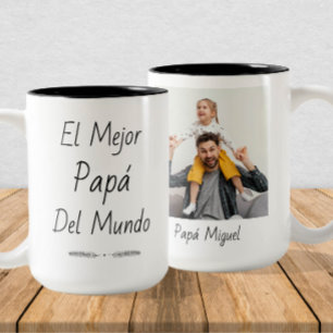 Caneca De Café Em Dois Tons El Mejor Papá del Mundo - Foto e nome personalizad