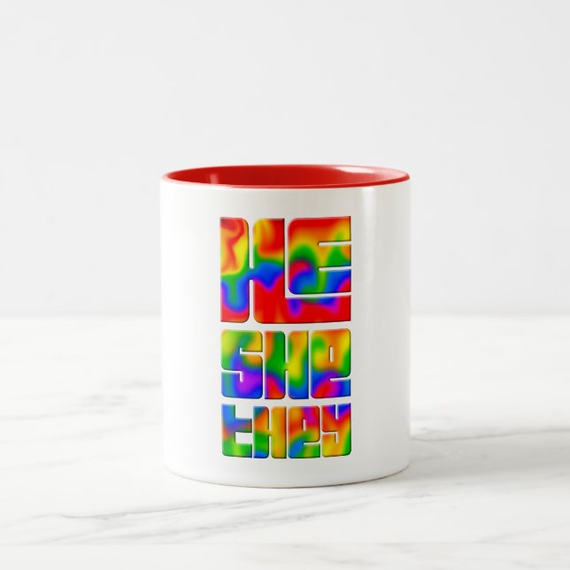 Caneca De Café Em Dois Tons Ele Consubstancia O Rainbow Tie Dye (Centro)