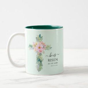 Caneca De Café Em Dois Tons Ele é Risen Greeneren Watercolor Cross Páscoa Mu