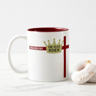 Caneca De Café Em Dois Tons Ele Ressuscitou Coroa do Dia de Páscoa e Cruz Marr
