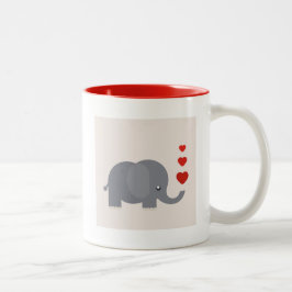 Caneca De Café Em Dois Tons Elefante bonito com amor lunático dos corações