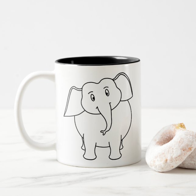 Caneca De Café Em Dois Tons Elefante Branco. (Com Donut)