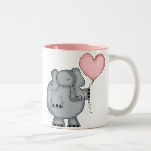 Caneca De Café Em Dois Tons Elefante com balão do coração