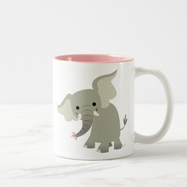 Caneca De Café Em Dois Tons Elefante de Cartoon Curioso (Direita)