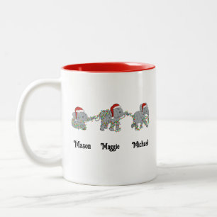 Caneca De Café Em Dois Tons Elefante de Natal Personalizado Com Nomes