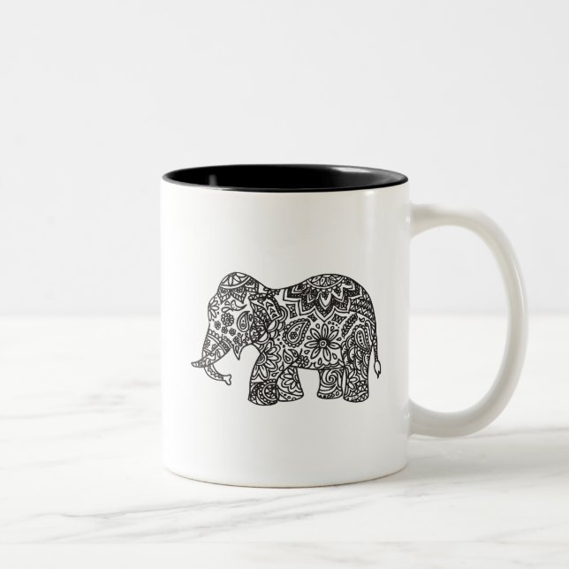 Caneca De Café Em Dois Tons Elefante do Doodle (Direita)