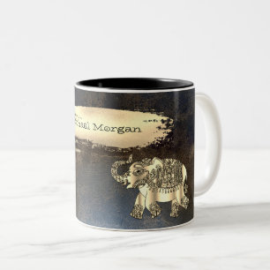 Caneca De Café Em Dois Tons Elefante Dourado Elegante, Pincelada, Aparência de