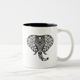 Caneca De Café Em Dois Tons Elefante étnico do teste padrão