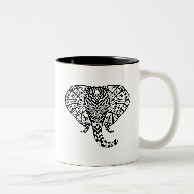 Caneca De Café Em Dois Tons Elefante étnico do teste padrão (Direita)