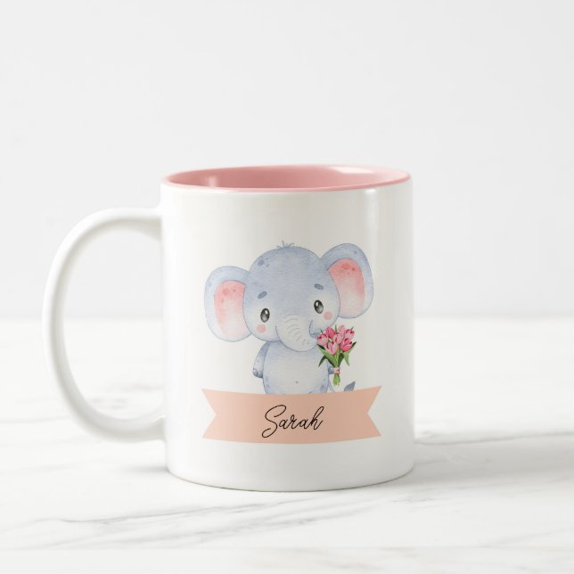 Caneca De Café Em Dois Tons Elefante fofo personalizado (Esquerda)