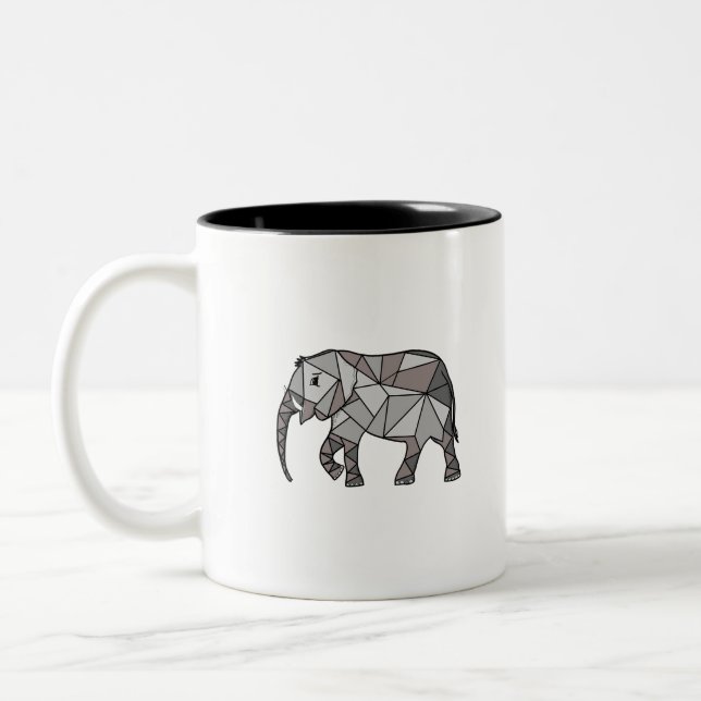 Caneca De Café Em Dois Tons elefante geométrico, cinza de bispo (Esquerda)