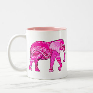 Caneca De Café Em Dois Tons Elefante Indiano em um Patterno Árabe Rosa da Foss