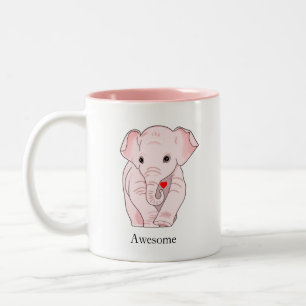Caneca De Café Em Dois Tons Elefante Rosa Fofo Segurando um Coração