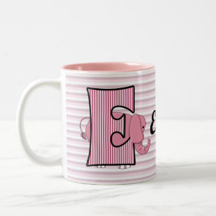 Caneca De Café Em Dois Tons Elefante Rosa Monograma - Letra E com Crianças Nom
