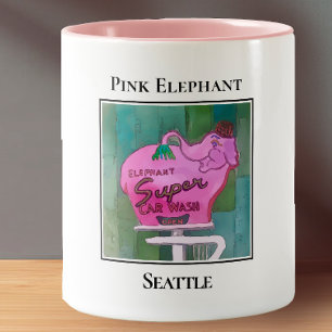Caneca De Café Em Dois Tons Elefante Rosa, Sinal de Lavagem Super Carro, Seatt