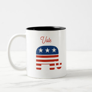 Caneca De Café Em Dois Tons Elefante Vermelho Branco Azul Temporada de Eleiçõe