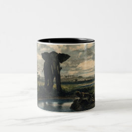 Caneca De Café Em Dois Tons Elefantes e Pantera no Deserto Indiano