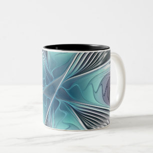 Caneca De Café Em Dois Tons Elegance Modern Blue Cinza White Fractal Art Flowe