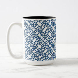 Caneca De Café Em Dois Tons Elegância das folhas azuis