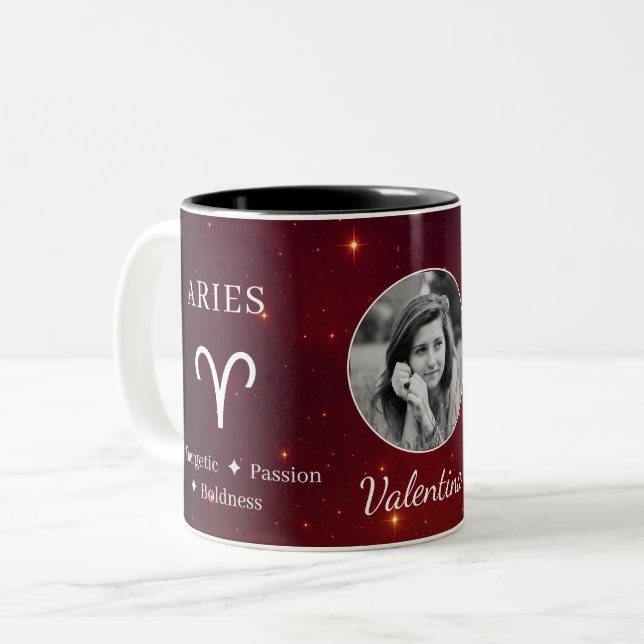Caneca De Café Em Dois Tons Elegant Aries Zodiac Symbol Traits Photo Mug (Frente Esquerda)