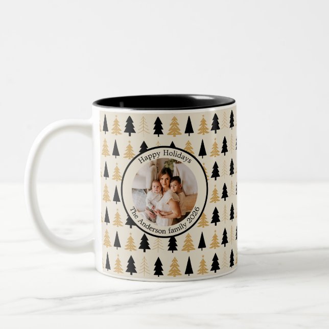 Caneca De Café Em Dois Tons Elegant Black & Gold Christmas Tree  (Esquerda)
