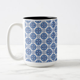 Caneca De Café Em Dois Tons Elegant blue& white Moroccan  pattern 