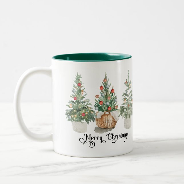 Caneca De Café Em Dois Tons Elegant Christmas Trees Holiday (Esquerda)