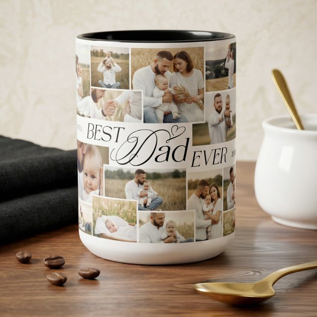 Caneca De Café Em Dois Tons Elegant Fathers Day Best Dad Ever Photo Collage (Elegant Fathers Day Best Dad Ever Photo Collage Two-Tone Coffee Mug)