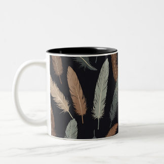Caneca De Café Em Dois Tons Elegant Feather Pattern Mug – Nature’s Grace