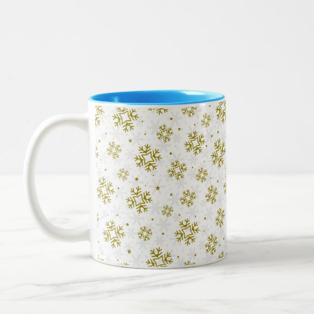 Caneca De Café Em Dois Tons Elegant Gold Snowflake Winter Pattern (Esquerda)