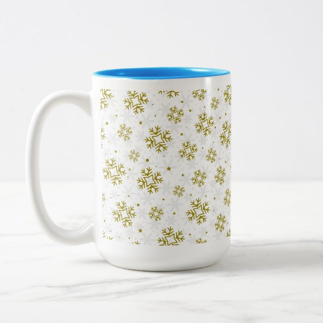 Caneca De Café Em Dois Tons Elegant Gold Snowflake Winter Pattern (Esquerda)